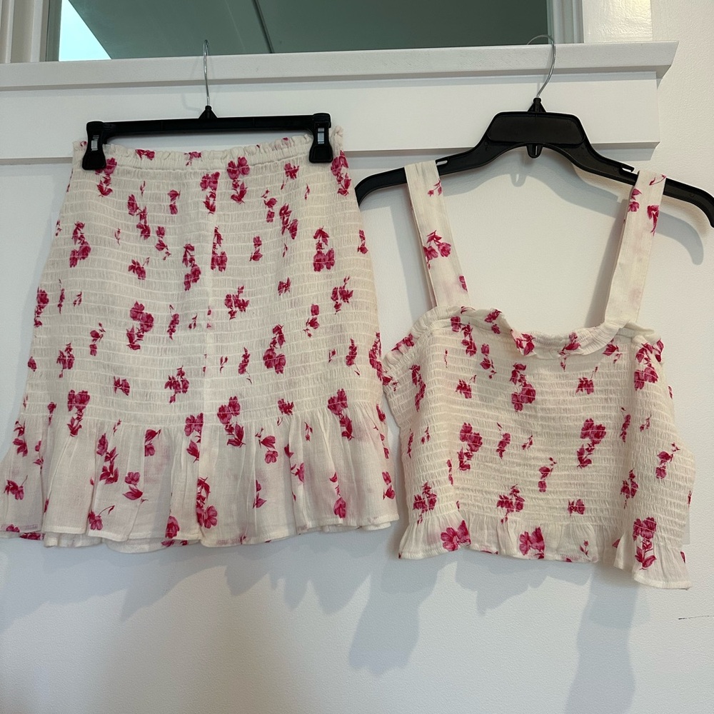 BP White and Pink Floral Top and Skirt Set